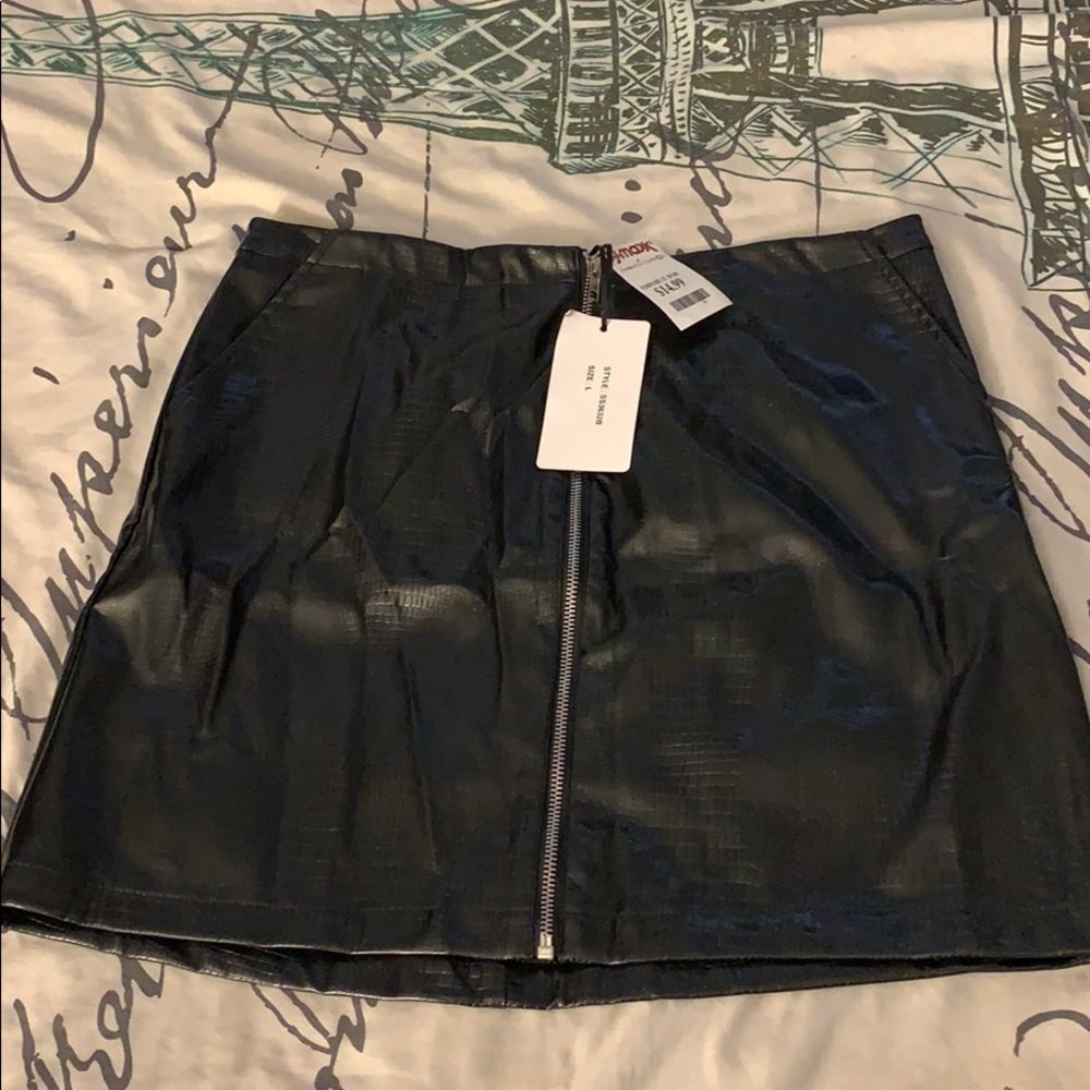 Black leather mini skirt